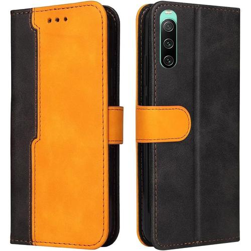 Housse Pour Telephone Sony Xperia 10 Iv Etui Pu/Tpu Rétro Retourner Cuir Coque Magnétique Anti Chute Portefeuille Protection Case Cover Orange