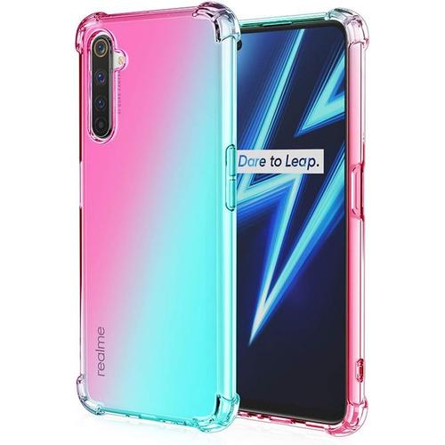 Souple Coque Pour Oppo Realme 6 Pro Etui Dégradé De Couleur Transparent Tpu Renfort D'angle Transparente Protection Antichoc Housse Rose/Vert