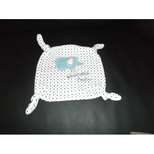 Doudou Plat Imprimé Éléphant Bleu Wonderful Baby Pommette