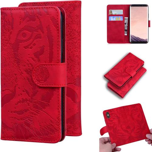 Étui Pour Samsung Galaxy S8 Plus/Sm G955f 6 2 Pouces Pu Magnétique Pochette Cuir Housse Tigre Impression Rabattable Case Stent Fonction Rouge