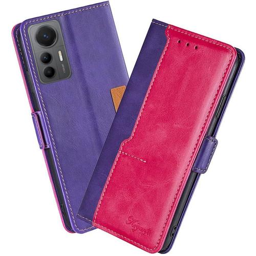 Housse Pour Telephone Xiaomi 12 Lite Etui, Pu/Tpu Rétro Retourner Cuir Coque Magnétique Anti Chute Portefeuille Protection Case Cover, Violet