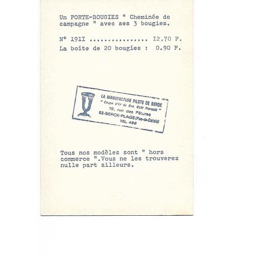 Carte Postale Publicité MANUFACTURE PILOTE DE BERCK Briquet STICK Porte  BRIQUET PAS DE CALAIS 