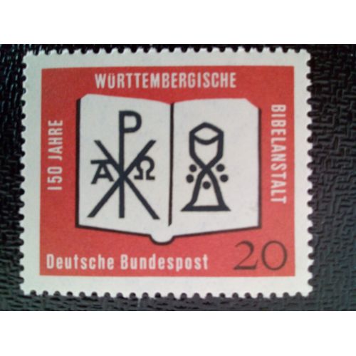 Timbre Allemagne / Rfa Yt 254 Bible Ouverte Avec Le Monogramme Du Christ Et Le Gobelet 1962 ( 11812 )