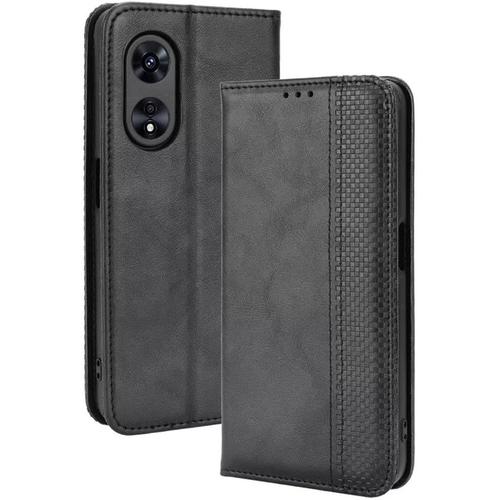 Coque Pour Oppo A17 6.56"" Inches , Etui Flip Folio En Cuir Pu Avec Interrupteur Magnétique, 3 Fentes Pour Cartes 1 Portefeuille Housse-Le Noir