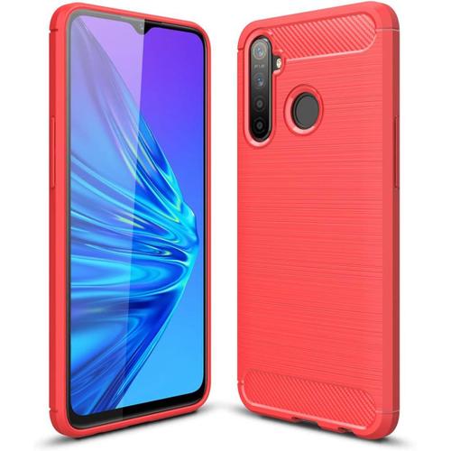 Coque Realme 5, Étui De Protection Tpu Léger Ultra-Mince Et Doux, Conception En Fibre De Carbone Quatrième De Couverture Pour Realme 5 - Rouge