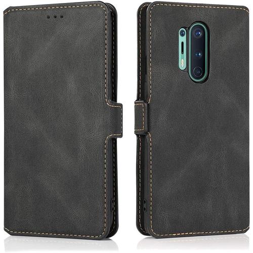 Coque De Protection Pour Oneplus 8 Pro Ultrafine Vintage En Cuir Avec Fente Pour Carte Rabat Magnétique Pliable Pour Oneplus 8 Pro 172 Cm Noir