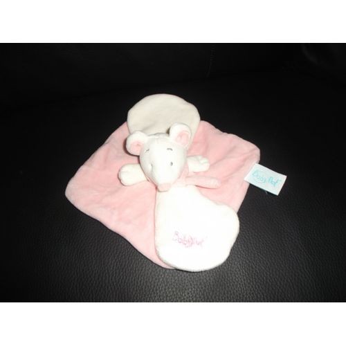 Doudou Plat Souris Rose Et Blanche Baby Nat