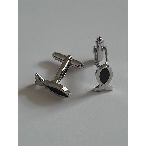 Boutons De Manchettes Poisson De Couleurs Argent Et Noir Pour De L'élégance Et De L'originalité...