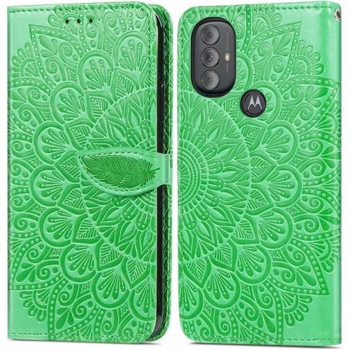 Étui Pour Motorola Moto G Power 2022 6 5 Pouces Pu Cuir Couverture Magnétique Housse Conception En Fleur De Rêve Stent Fonction Flip Cuir Vert