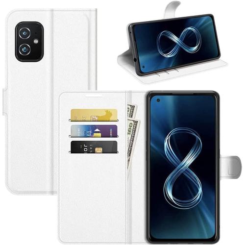 Etui À Rabat Compatible Avec Asus Zenfone 8 Zenfone 8 Flip Case Zenfone 8 Book Case Etui Portefeuille En Simili Cuir Fermeture Magnétique Blanc