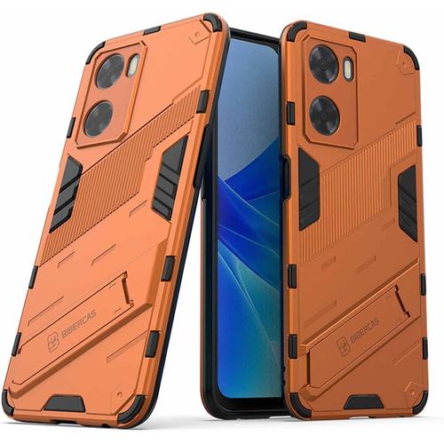 Coque Pour Oppo A57 4g Avec Holder Support, Etui Doublure En Silicone Tpu+Résistante Aux Chocs Pc, Protection Antichoc Case Cover Bumper-Orange