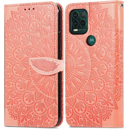 Étui Pour Motorola Moto G Stylus 5g 6 8 Pouces Pu Cuir Couverture Magnétique Housse Conception En Fleur De Rêve Stent Fonction Flip Cuir Orange