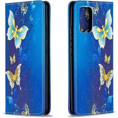 Coque Portefeuille Pour Samsung Galaxy A41 Étui À Rabat En Cuir Fine Folios Bourse Case Protection Housse Clapet Avec Carte Fentes Or Papillon