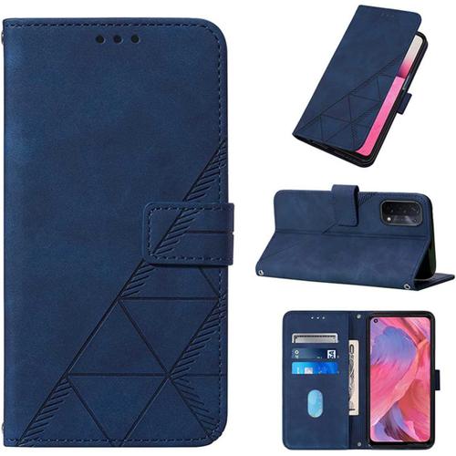 Étui Pour Oppo A74 5g/A93 5g/A54 5g 6 5 Pouces Pu Magnétique Pochette Cuir Housse Triangle Impression Rabattable Case Stent Fonction Cover Bleu