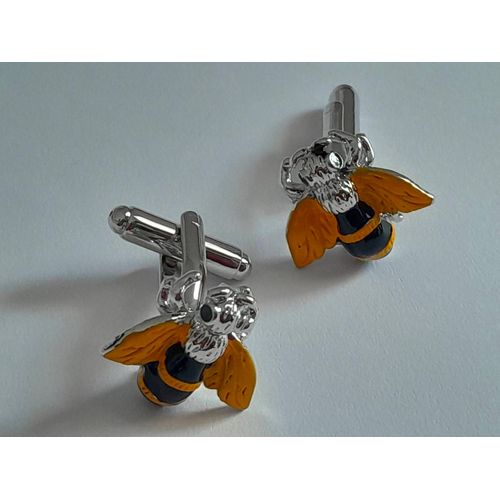 Boutons De Manchettes Abeille De Couleurs Argent Jaune Et Noir Pour De L'élégance Et De L'originalité...