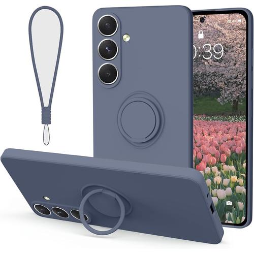 Coque De Protection En Silicone Pour Samsung Galaxy A54 5g Avec Anneau De Support Et Support Pour Appareil Photo Samsung Galaxy A54 5g Bleu/Gris