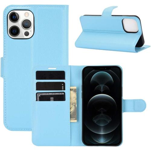 Étui Pour Apple Iphone 12 Pro 6 1 Pouces Pu Cuir Couverture Magnétique Portefeuille Protection Housse Motif Litchi Stent Fonction Flip Cuir Blau