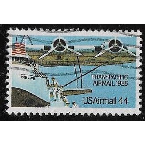 Timbre Des Etats-Unis N° P.A.109 Y & T 44 C. Multicolore Rétrospective De L'aéropostale Hydravion Quadrimoteur Martin M.130 Et Équipage