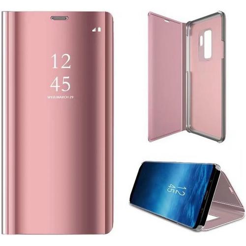 Coque Pour Samsung Galaxy S8,Flip Miroir Coque Dur Pc Plastique Housse Plating Case Transparente Standing View Cover Etui Pour Galaxy S8,Rose Or