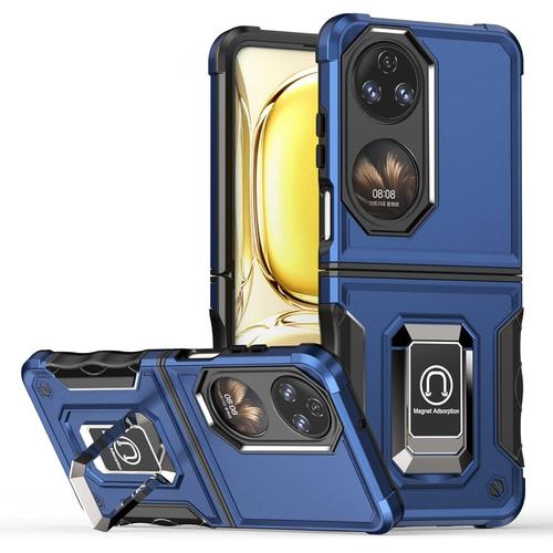 Coque Pour Huawei P50 Pocket, Tpu/Pc 2 En 1 Anti-Choc Étui De Protection Avec Ring Stand Magnetic Car Mount, Armor Bumper Protection Case - Bleu