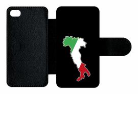 Etui A Rabat - Botte Italie Fond Noir - Compatible Avec Apple Iphone 4s - Simili-Cuir - Bord Noir
