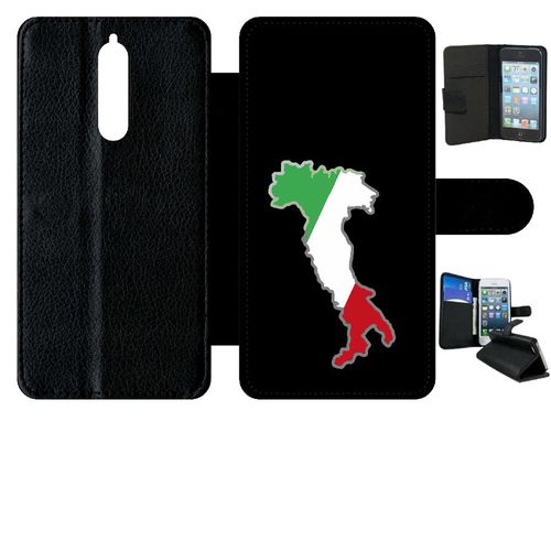 Etui A Rabat - Botte Italie Fond Noir - Compatible Avec Nokia 8 - Simili-Cuir - Bord Noir