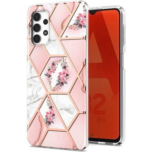 Coque Pour Samsung Galaxy A23 5g/4g, Ultra Mince Élégant En Silicone Souple Marbre Coque Brillante Antichoc, Tpu Gel Etui Résistant - Fleur Rose