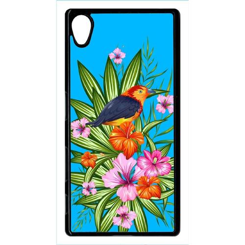 Coque Xperia Z5 - Oiseau Tropical Turquoise - Noir