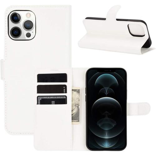 Étui Pour Apple Iphone 12 Pro 6 1 Pouces Pu Cuir Couverture Magnétique Portefeuille Protection Housse Motif Litchi Stent Fonction Flip Cuir Blanc