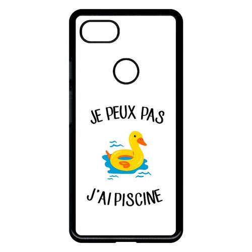 Coque Pour Smartphone - Je Peux Pas J Ai Piscine Bouee Canard Fond Blanc - Compatible Avec Google Pixel 3 Xl - Plastique - Bord Noir