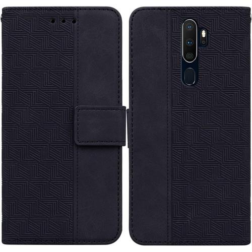 Étui Portefeuille Pour Oppo A5 2020/A9 2020 Étui En Cuir Gaufré Antichoc Avec Fermeture Magnétique En Cuir Pu Pour Oppo A5 2020/A9 2020 6.5"" Noir