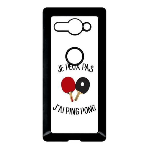 Coque Pour Smartphone - Je Peux Pas J Ai Ping Pong Fond Blanc - Compatible Avec Sony Xperia Xz2 Compact - Plastique - Bord Noir