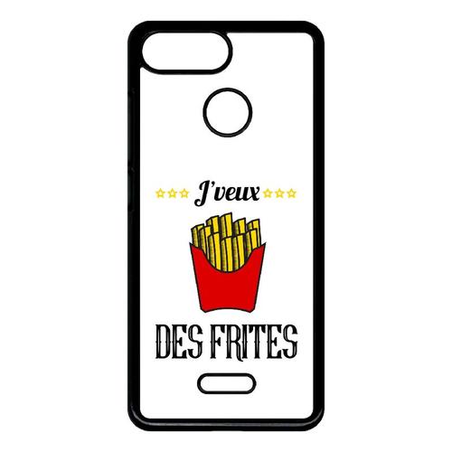 Coque Pour Smartphone - J Veux Des Frites Fond Blanc - Compatible Avec Xiaomi Redmi 6a - Plastique - Bord Noir