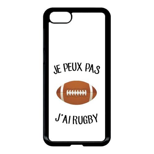 Coque Pour Smartphone - Je Peux Pas J Ai Rugby Ballon Fond Blanc - Compatible Avec Huawei Y5 Prime (2018) - Plastique - Bord Noir