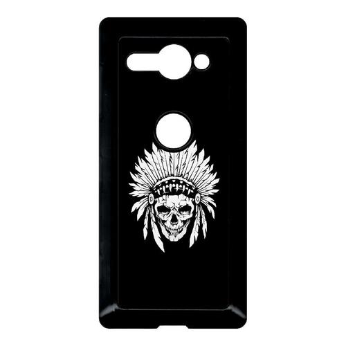 Coque Pour Smartphone - Tete De Mort Coiffe Indienne Noir Et Blanc - Compatible Avec Sony Xperia Xz2 Compact - Plastique - Bord Noir