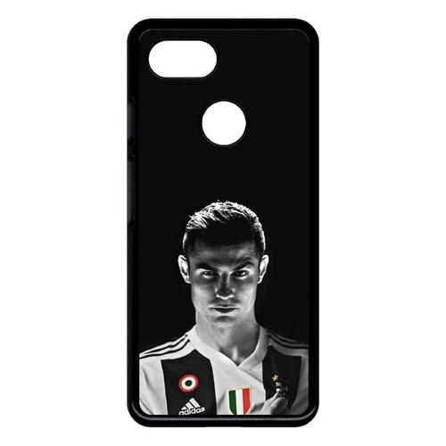 Coque Pour Smartphone - Ronaldo Juventus Foot Noir Et Blanc - Compatible Avec Google Pixel 3 - Plastique - Bord Noir