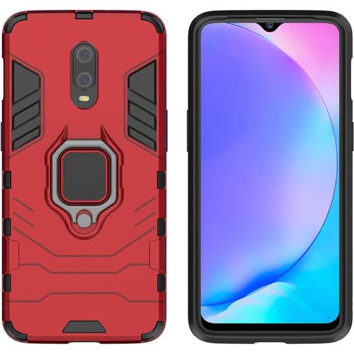 Étui De Protection Antichoc Hybride Double Couche Avec Support De Bague Et Support De Voiture Magnétique Couverture Arrière Pour Oneplus 7 Rouge