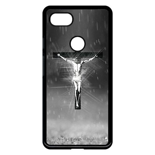 Coque Pour Smartphone - Jésus Croix Noir Et Blanc - Compatible Avec Google Pixel 3 Xl - Plastique - Bord Noir