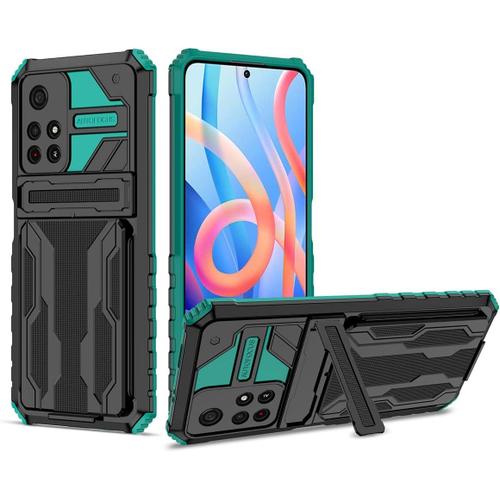 Coque Pour Xiaomi Redmi Note 11s 5g/Xiaomi Poco M4 Pro 5g, Tpu/Pc Anti-Choc Armor Bumper Étui, Back Avec Carte Fente Protection Case - Vert Foncé