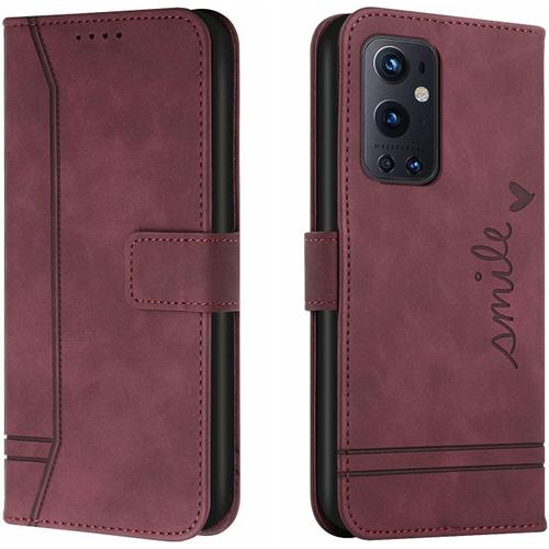 Étui Pour Oneplus 9 Pro Mode Cuir Magnétique Pince Portefeuille Support Rabattable Anti Chute Housse Protection Pour Oneplus 9 Pro 6.7"" Vin Rouge