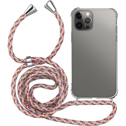 Coque Cordon Pour Apple Iphone 12/12 Pro Cover Bumper Silicone Transparent Avec Collier Case Tour De Cou Protection Anti Choc Lanière Multicolore