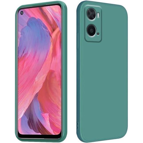 Compatible Avec Coque Oppo A76, Oppo A76 Protection Des Bords Droits, Silicone Liquide Case Ultra Mince Antichoc Original Rose Housse Vert Foncé