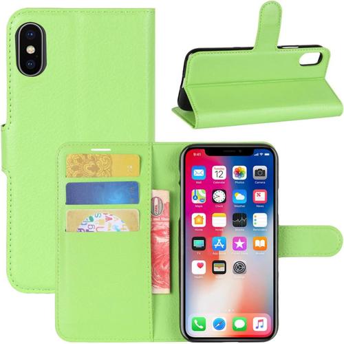 Coque Iphone Xs Max Premium Étui En Cuir Pu Leather Wallet Portefeuille Housse Flip Case Cover Pour Apple Iphone Xs Max 6.5"" 2018 Smartphone Vert