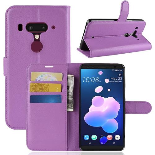 Coque Htc U12 Plus Antichoc Portefeuille Étui Housse En Cuir À Rabat Flip Cover Case Avec Porte Carte Chiusura Magnetica Pour Htc U12 Plus Violet