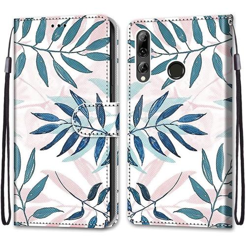 Coque Portefeuille Compatible Avec Huawei P Smart Plus 2019/Honor 20 Lite Flip Étui Case Position De La Carte Et Fonction Support Feuilles Vertes