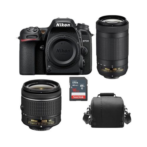 NIKON D7500 reflex 20.9 mpix KIT AF-P 18-55MM F3.5-5.6G VR + objectif AF-P 70-300MM F4.5-6.3 ED VR DX (20062) + Sac + SD 16 Go