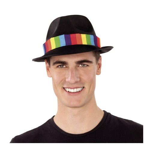 Chapeau Gangster Noir Avec Bande Arc-En-Ciel