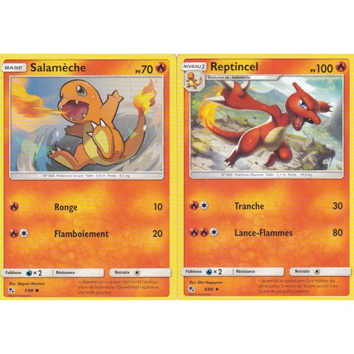 2 Cartes Pokemon - Reptincel 8/68 + Salameche 7/68 - Sl11,5 - Destinées Occultes