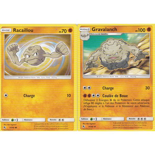 2 Cartes Pokemon - Gravalanch 34/68 + Racaillou 33/68 - Sl11,5 - Destinées Occultes