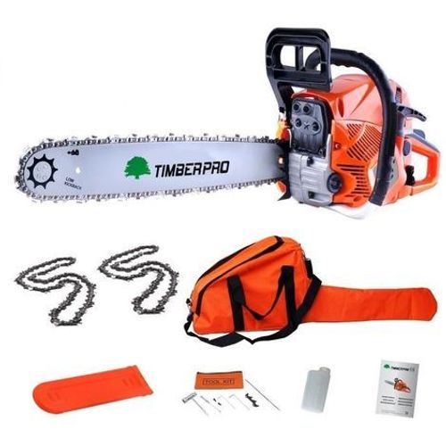 Tronçonneuse thermique 62 cm3, guide 50 cm, 2 chaines + housse de transport